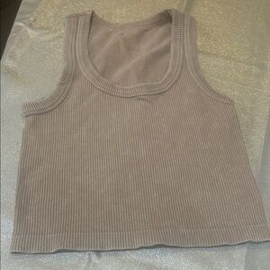 Pink Rose Ribbed Tank Top - Light Brown